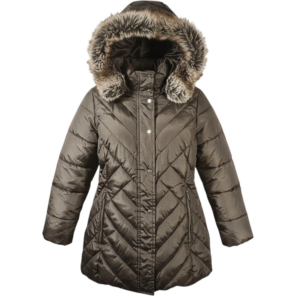 London Fog Coat Womens 1X Black Faux Fur Hooded Quilted Puffer Jacket‎ Winter